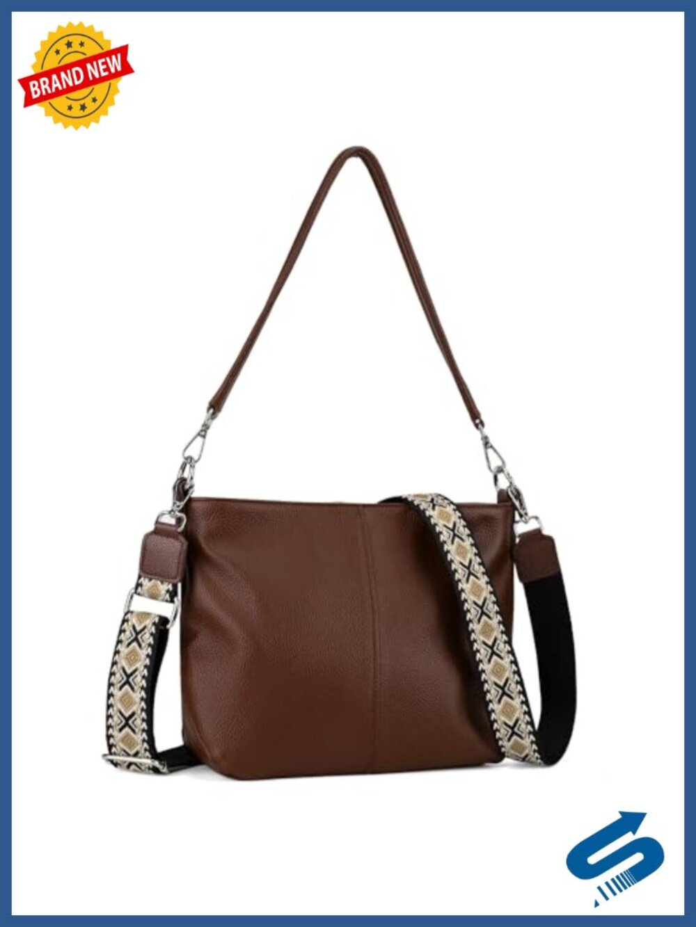 Genuine Leather Hobo Crossbody Bag with 2 Straps